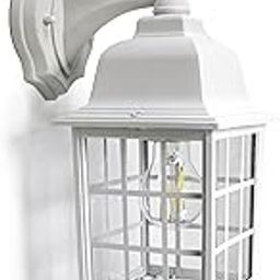 CORAMDEO French Pane Wall Lamp for Outdoor Dusk Entrance, Porch and More, E26 Standard Socket, Suitable for Wet Position, White Finish Cast Aluminium Clear Glass-image-46
