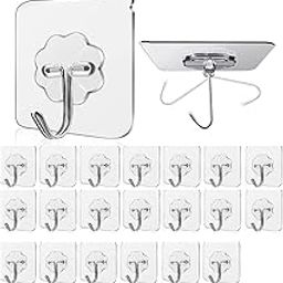 RAYMOX Adhesive Kitchen Heavy Duty Wall Hooks, Nail Hook for Hanging Coat, Hat,Towel Robe Hook Rack Wall Mount- Bathroom and Bedroom Hooks for Wall Without Drilling (Nail Hook Trasparent 20 Pack)-64