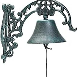Sungmor Heavy Duty Cast Iron Rustic Style Wall-Mounted Hand Bell | 10.8×9.05Inch,Dark Green | Aristocratic Logo Wrought Iron Door Bell | Classic Sculpture for Garden Patio Villa Cafe,etc-picture-15
