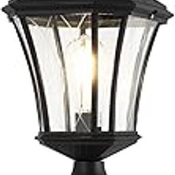 20" Outdoor Pole Lantern with Dock Mounting Base, Weather Resistant Aluminum with Clear Glass Pier Mount, Black Post Light for Patio, Balcony, Yard-picture-1