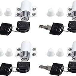 4PCS Sliding Window Lock Security with Key for Sliding Door, Child Safety Locks Home Security Childproof Door Lock, Aluminum Protective Anti-Theft Lock Push Window Kids, White-21