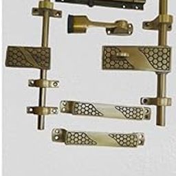 Decorative Door Hardware Kit, Antique Brass Finish, Honeycomb Pattern, Complete Set with Bolts and Latches-image-59