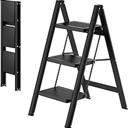 Gney 3 Step Folding Ladder for Adults Heavy Duty Steel Step Stool Supports 330 Lbs Anti-Slip Wide Pedals Compact Portable Easy Fold Stable Multi-Use Ladder for Kitchen,Home,Gardening,Indoor/Outdoor-image-40