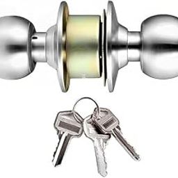 Stainless Steel Cylindrical Lock Lockset Tubular Round Knob with 3 Key for Bedroom Living Room Bathroom (Door Thickness 30-50mm) (Matt Finish) (Backset 60mm)-image-6