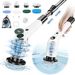 Electric Spin Scrubber, Cordless Shower Scrubber with 8 Scrub Brush, 2 Speed with Adjustable Extension Handle, Battery Level Display, Power Scrubber for Bathroom Kitchen Bathtub Tile Floor, Black-image-17