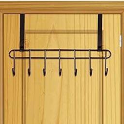 Pack of 1 Metal Over-The-Door Hanger with 7 Hooks for Home and Office, No Drilling Required, Black-27