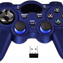 RARELEMON USB Wireless Gaming Controller Gamepad for PC/Laptop Computer(Windows XP/7/8/10) & PS3 & Android & Steam (Blue)-image-1