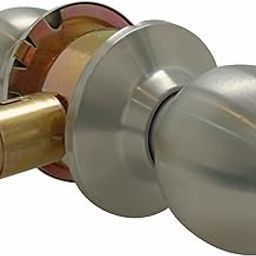 Yale Satin Stainless Steel Bathroom Knobset - Classic Keyless Cylindrical Lock - Stainless Steel Pin Latch Tubular Door Knob Lock - (Bathroom Lock Without Key)-image-5