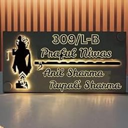 RoyalGloss | Personalized Acrylic LED Name Plate with Lord Krishna Design | Custom Door Name Board with House Number – Backlit Glow for Home Entrance, Flat, Apartment, Puja Room | Customized Home Décor | Address sign | Gift | 16x8 inch (LED, 16x8 inch)-picture-12