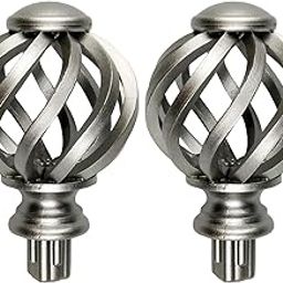 UJEAVETTE 2 Pieces Curtain Rod Finials 3/4 inch Replacement for Room Living Room Silver Hollow Out-image-17