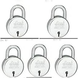 Link Locks Round 50mm Padlock Double Locking System Lever Technology with 3 Keys Pack of (5), Silver-2