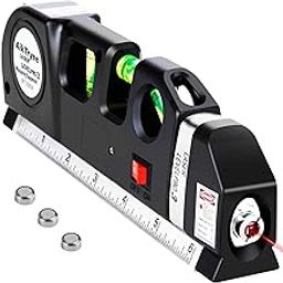 Multipurpose ABS Laser Level Line Tool Kit | Standard Cross | leveler Beam with Metric Rulers 8ft/2.5M for Picture Hanging cabinets Tile Walls (Black)-12