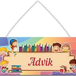 FurnishFantasy Customised Gift for Kids on Birthday | Return Gift | Kids Room Decor | Door Sign | Name Plate with Hanging Chain - Size: 11.5 x 5 inch -, Name - Advik-picture-19