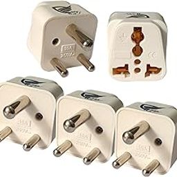 Vadda Bai 5 Pcs. USA to India Converter Plug - Type D Travel Adapter for USA, UK, Australia, Canada, Europe Plug to Indian Power Plug Sockets - 10A 240V - White, Pack of 5-3