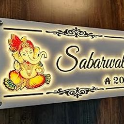 Aarushi Creations Acrylic Personalized Home Door Name Plate with LED Light - 3 Year Warranty - 10 Year Design Life - Acrylic Embossed letters, Mirror shine, White, Sun & Rain Suitable (Size 16x8 Inch)-image-48