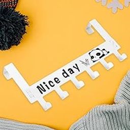 Over Door Hook Rack with Panda Design, White Metal Hanger with 6 Hooks for Clothes and Accessories-image-35