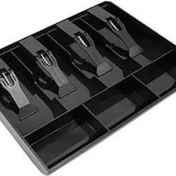 ABS Plastic cash drawer organizer tray, cashier drawer box with coin slot, bill counter cash box with Cash Money Storage Box (1 Pcs) (4 Bills 3 Coins)-picture-23