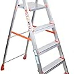 CIPLA PLAST Platinum 5 Step Ladder for Home Use Foldable | for Home | Aluminum Ladder 5 Step | Heavy Duty Strong Durable Multipurpose & Folding | (Orange - Silver)-image-99