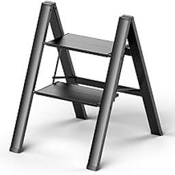 PLEDDANIO 2 Step Ladder, Aluminum Step Stool Foldable, Lightweight Step Stools for Adults, Sturdy& Portable Ladders for Home Kitchen Library Office, Black-image-34