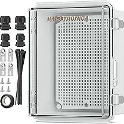 haisstronica Waterproof Outdoor Electrical Box, IP67 Weatherproof Junction Box ABS Plastic Electrical Enclosure with Mounting Plate, Wall Brackets, Cable Glands, Control Box, Clear, 8.7"*6.7"*4.3"-19
