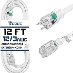 YOJOE - Indoor and outdoor extension cable with illuminated end, weatherproof power cable, 12 gauge, white extension cable for garage, garden and-picture-20