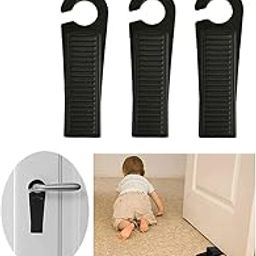Door Stopper for Home, Fapiwen 3Pcs Non-Slip Door Wedges, Baby Safety Wedge with Rubber Hook Door Stop Stoppers Block Wedge Doorstops for Home Office Warehouses Classrooms (Black)-image-28