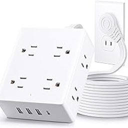 3m Flat 2 Pin Extension Cable, olcorife 2 Pin to 3 Pin Output Adapter, Flat Plug Power Strip with 8 Sockets, 4 USB Ports (1 USB C)-image-36