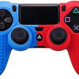 PSS Studded Dots Silicone Rubber Gel Customizing Cover for PS4/slim/Pro Dualshock 4 Controller Soft Silicone Case Cover Gel Skin Protective for PS4 Wireless Controller (Red Blue Dot)-image-8