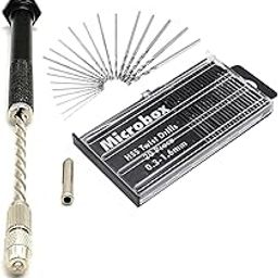 UPTODATETOOLS PCB Push Spiral Hand Drill & 20 Pieces HSS Mini Micro Drill Bit Set, 0.3-1.6mm Shank Twist Drill Bits-12