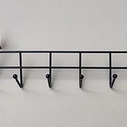 Treegift Wrought Iron Over Door Hooks,Hanging Organizer Rack with No Hole Drilling Required for Up to 4 cm Thick Doors (Black Powder Coated 6 Hooks)-101