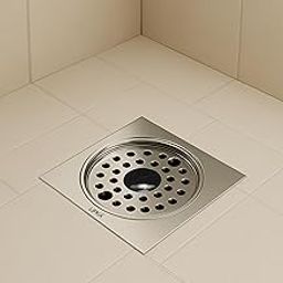 Lipka 5 x 5 Inches Stainless Steel Eon Square Flat Cut Floor Water Drain/Plain Jali, Grating Trap Plain Hole Drain Cover with Lock for Bathroom and Kitchen - Rust-Free, Corrosion-Resistant Silver-image-1