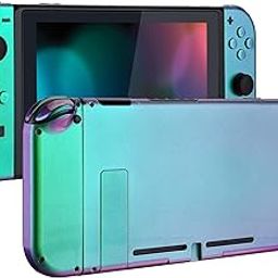 eXtremeRate Glossy Back Plate for Nintendo Switch Console, NS Joycon Handheld Controller Housing with Full Set Buttons, DIY Shell for Nintendo Switch - Chameleon Green Purple-22