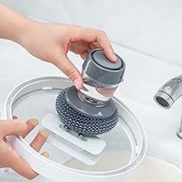 Toriox Cleaning Scrubber Brush with Replaceable Wire Ball, Dish Washing Soap Dispensing Palm Brush, Rust-Resistant, Easy to Hold and Non-Slip for Kitchen Essential-image-16