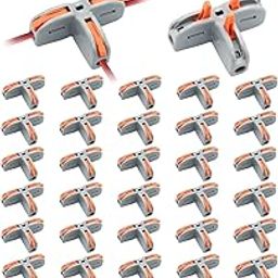 Serplex® 30Pcs T-Shape 3 Way Wire Conductor Quick Cable Splitter Electrical Connectors Push-in Terminal Block Universal Wire Connectors for AWG 28-12 Cable-13