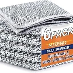 AUZENO Multipurpose Wire Dishwashing Rags for Wet and Dry Stainless Steel Scrubber Non-Scratch Wire Dishcloth for Washing Dishes Sinks Counters Easy Rinsing Machine Washable (Pack 6)-image-20