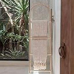 Rattan Blanket Ladder | 4 Rails Leaning Ladder for Home Organization Towel Blanket Bamboo-picture-21