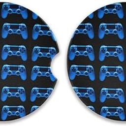 Video Game Joystick Gamepad in Blue Neon Lights Isolated on Black 2PCs Round Absorbent Car Coasters, Car Cup Mat with Cork Back Finger Slot for Easy Removal, Mug Protect Holder, Car Accessories-image-33