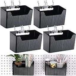 Suzile 4 Pcs Pegboard Bins Plastic Bins Set 7.9 x 3.3 x 4.7'' Pegboard Containers with Metal Hooks Organizing Assortment Accessories for Organizing Storage Tools Storage Workbench Garage (Black)-image-83