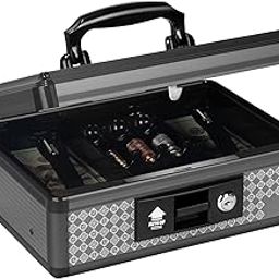 Cash Box with Lock, Money Box with Key Lock & Removable Coin Tray,Storage Lock Box Lockable Dorm Storage Trunk with Key Lock - Briefcase - Black (MEDIUM (8.26 * 5.3 * 11 inch))-14