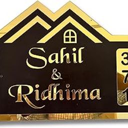 Signage Infra Customized Designer House Name - Number Sign Address Plaque, Door Signage for Home & Outdoor Entrance (Size-18" x 12"), Sign with Stainless Steel Screws, Acrylic Sheet base with Acrylic Laser 3D Letters, Elegant Nameplate, Black & Gold (B&G-1, Large)-image-79