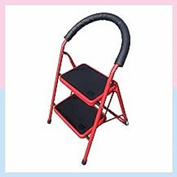 Familia Premium Steel Anti Slip Foldable 2-Step Ladder for Home Heavy Duty, Anti-Fold Locks, Support Handle, Strong Wide Anti Skid Matt Step (Red)-picture-22