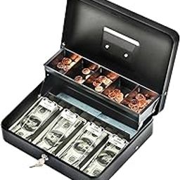 Marrone Cash Box with Money Tray and Key Lock with 4 Bill 5 Coin Slots,Large Safe Lock Box with Key, Portable Steel Money Saving Organizer for Security-11