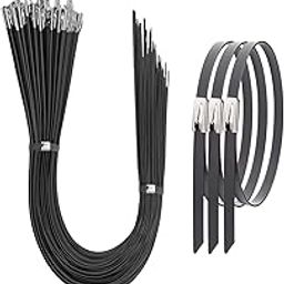 Aroono Metal Zip Ties Black 32 inch 180LB 50pcs Heavy Duty 304 Stainless Steel Purpose Binding for machinery, vehicles, farms, cables, pipes,Fence.-image-48
