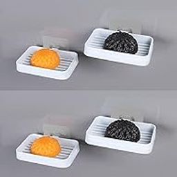 Qonetic Soap Holder (Pack of 2) for Bathroom,Caddy Organizer Shelf Without Drilling,Self Draining Soap Dish Hanging Waterproof Box Storage Rack with Adhesive Sticker (2) - Plastic, Multicolor-image-29