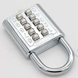 Global 10 Digit Push Button Combination Padlock, 5 Digit Locking Mechanism,Silver-image-87