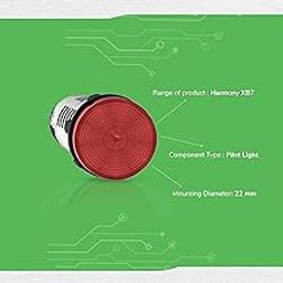 Schneider Electric, monolithic Pilot Light, Harmony XB5N/XB7N, Plastic, red, 22mm,LED, 120V AC, XB7EV04GPN-10