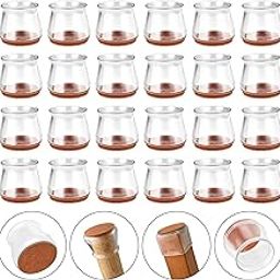 Chair Leg Floor Protectors, 24 PCS for Hardwood Floors, With Felt Pads for Various Shapes of Chair, Table or Other Furniture Legs (Clear)-image-94