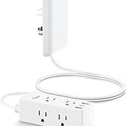 Olcorife - 15ft flat extension cord with outlet cover, flat plug power strip with 6 outlets and 3 USB ports, 2000 july surge protector,-image-54