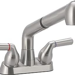 Utility Sink Faucet, Laundry Room Faucet with Pull Out Sprayer, Laundry Tub ABS Plastic Faucet, 4 Inch Centerset 3 Holes Installation Non-Metallic, Brushed Nickel-image-23