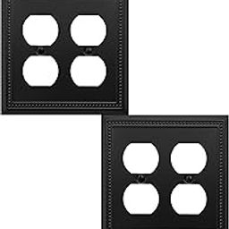 OKAWYC Double Duplex Outlet Light Switch Cover Belaire Beaded Metal Wall Plate, 2-Pack Black 2 Gang, for Receptacle Light Switch Cover Decorative Wallplate, Durable-image-80